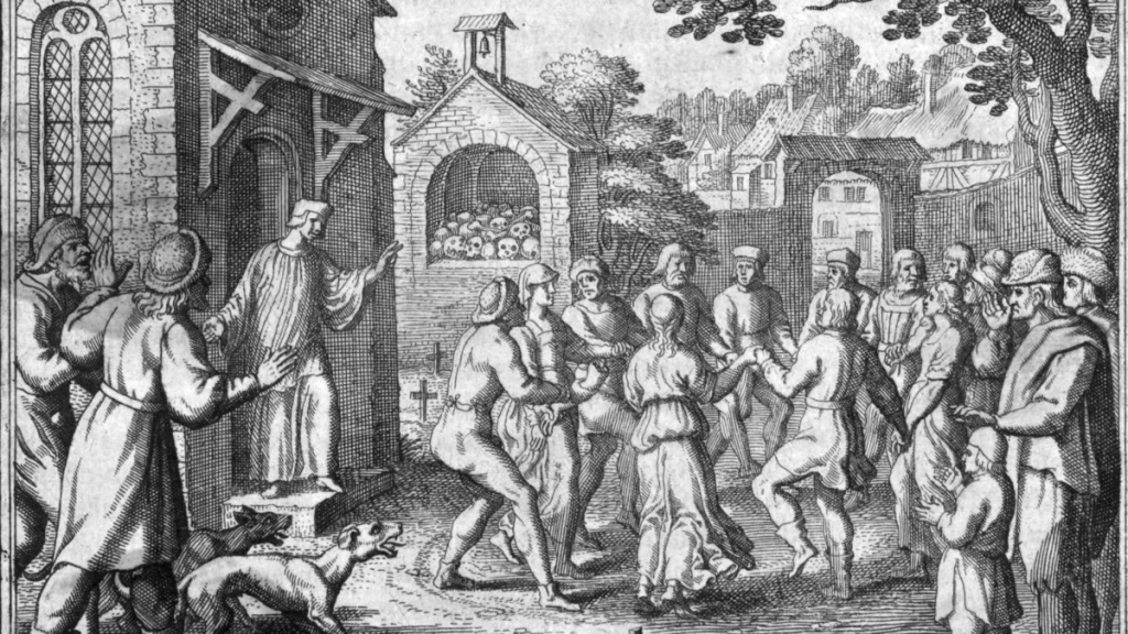The infamous "dancing plague" in Europe in the 16th century
