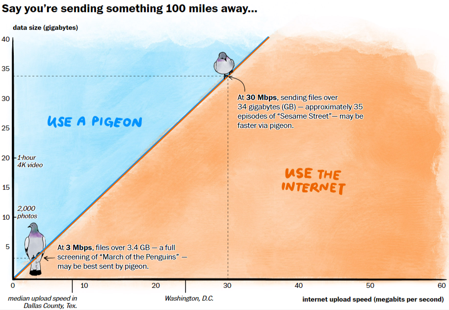 Sometimes sending data by pigeon beats the internet